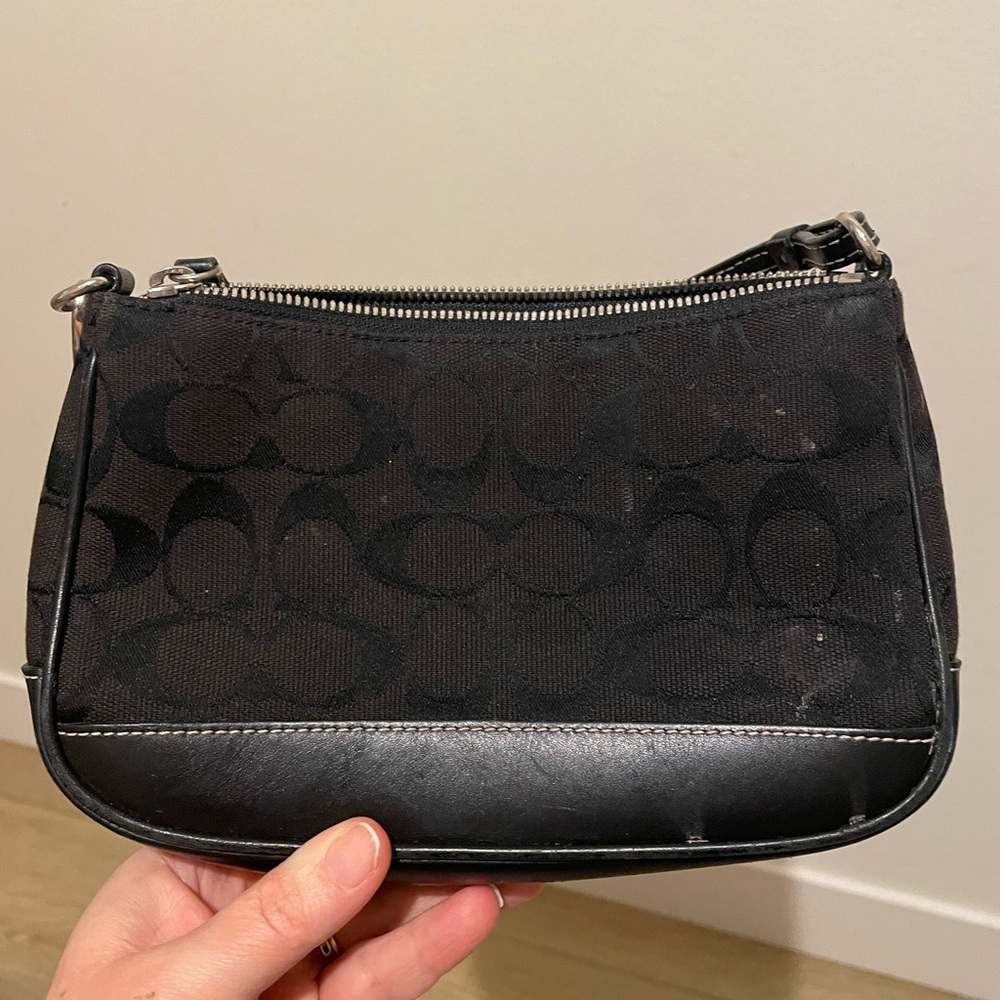 Coach Black Signature Demi Pouch Purse Handbag w/ Strap